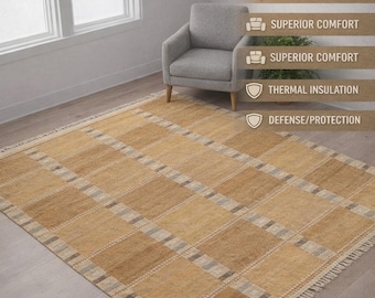 Handmade Wool Kilim Rug, Modern Geometric Checkered Area Carpet