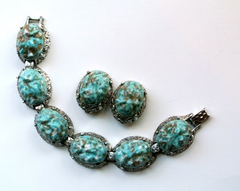 Vintage "Tara" Lava Stein Armband und Ohrring Set