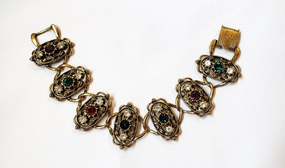 Vintage USA Multi Color Rhinestone Bracelet - image 1