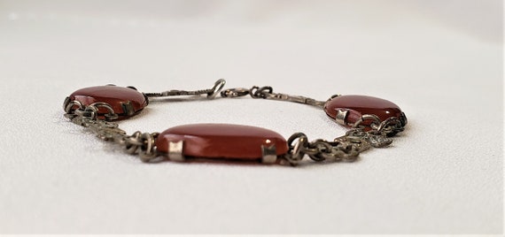 Vintage Carnelian Marcasites And Silver-Metal Bra… - image 3