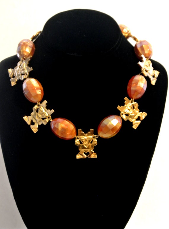 Vintage Aztec/Mayan-Style And Mother Of Pearl Bea… - image 2