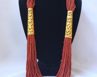 Vintage Tibetan Bone Multi-Strand Red Coral Necklace