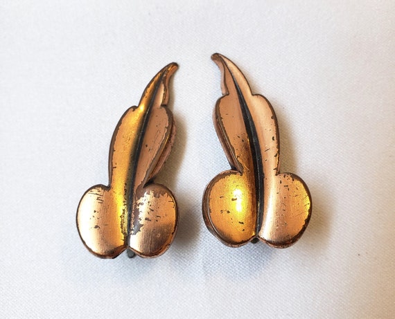 Vintage Renoir Copper Leaf Clip-On Earrings - image 2