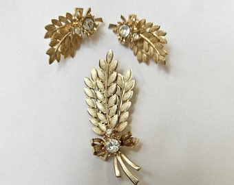Vintage Sarah Coventry 3-Piece Set Gold-Tone Branches Rhinestones Brooch And Earring
