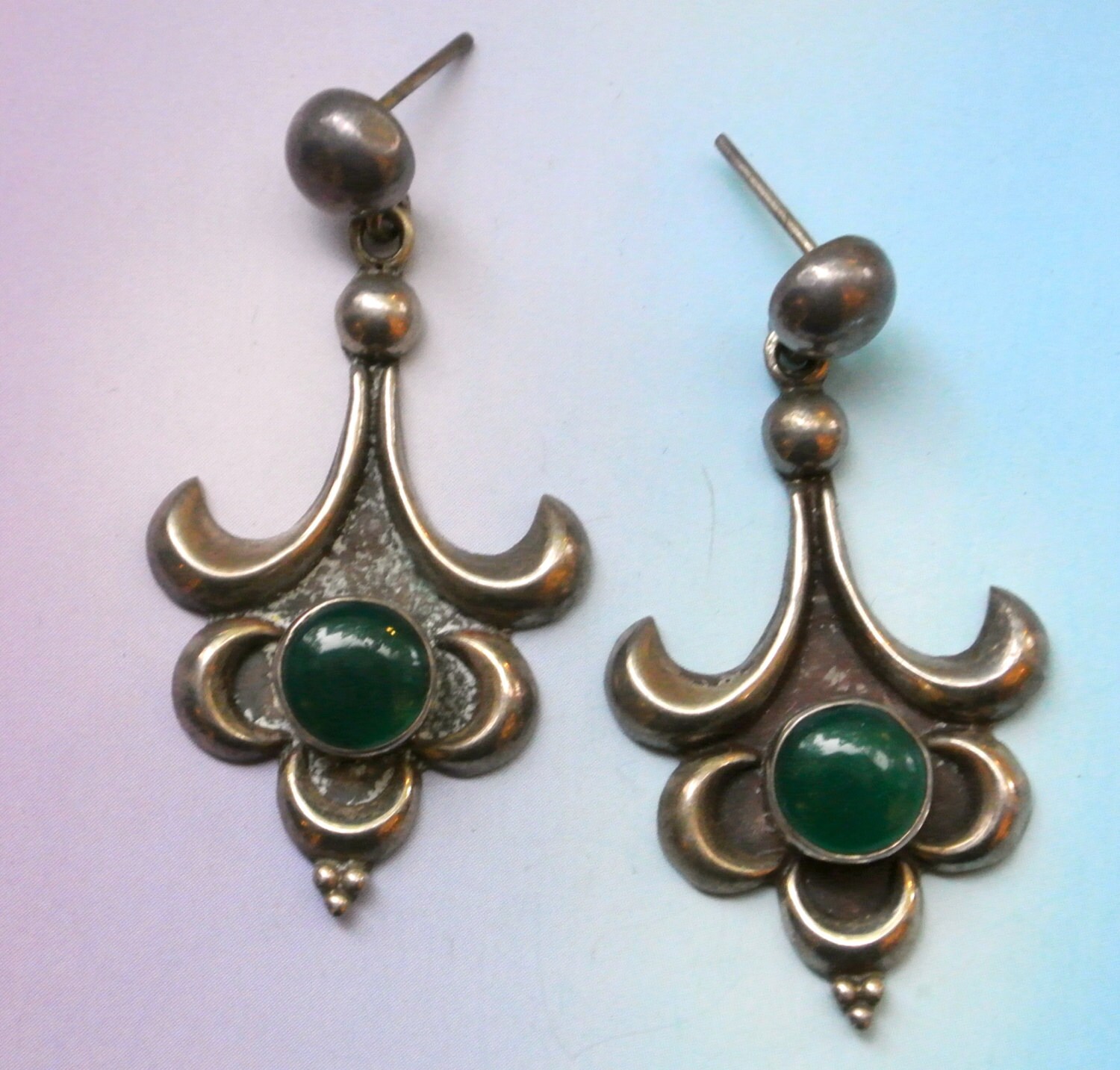 Vintage Sterling Silver and Green Quartz Earrings Etsy