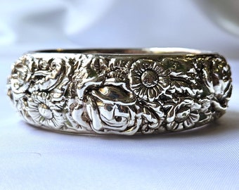 Vintage Zadok Sterling Silver Repousse Bangle Bracelet