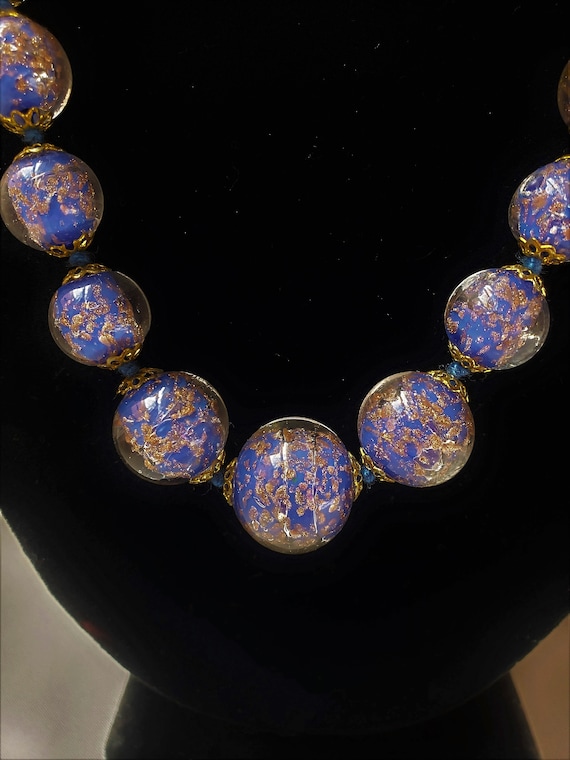Vintage Blue Sparkly Copper Glass Balls Necklace