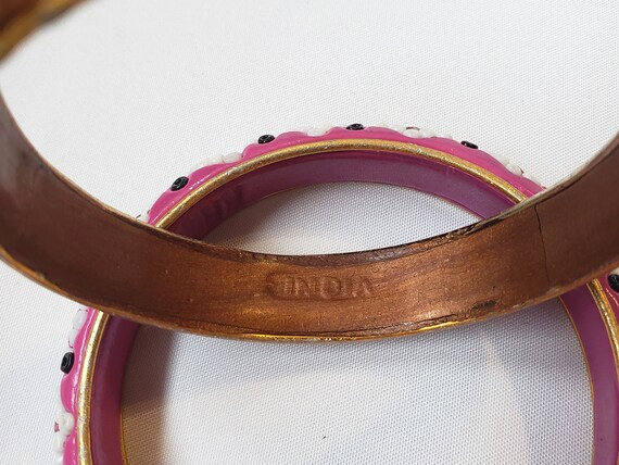Vintage Wood India Beads Mirrors Pink Bronze Bang… - image 7