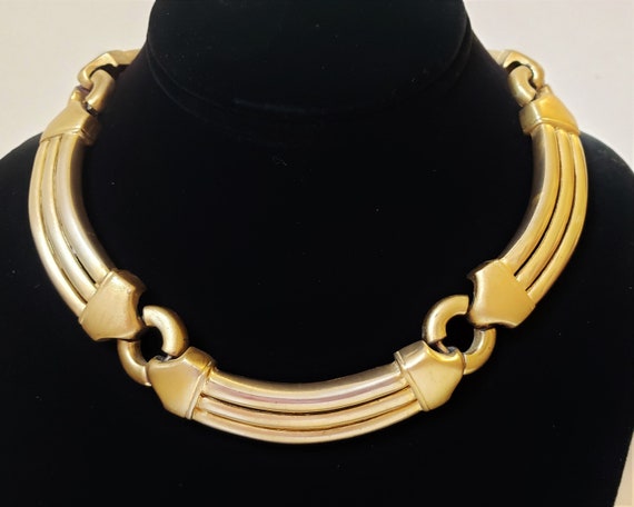 Vintage 1950s Gold-Tone Curved Bar Choker Necklace - image 4