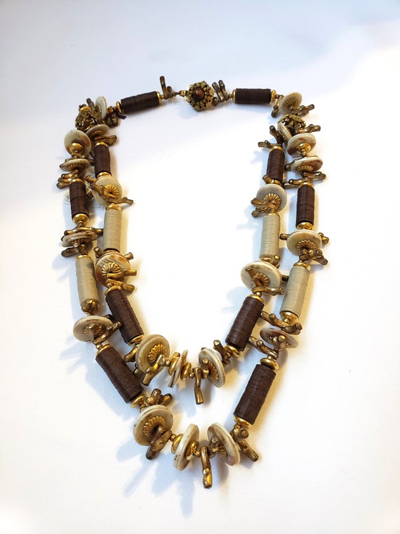 Vintage Miriam Haskell Double Strand Tiny Brass B… - image 1