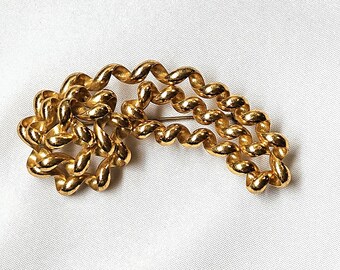 Vintage Triple Spiral Twist Heavy Gold-Tone Brooch Pin