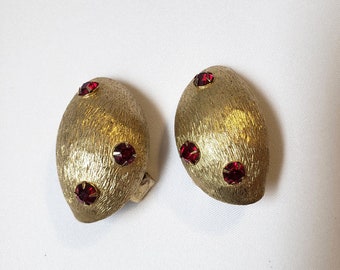 Vintage Napier Florentine Domed Red Rhinestone Clip-On Earrings