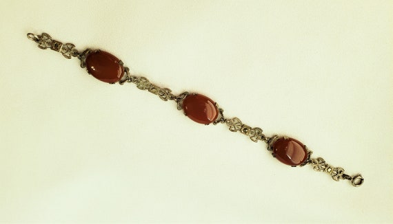 Vintage Carnelian Marcasites And Silver-Metal Bra… - image 4