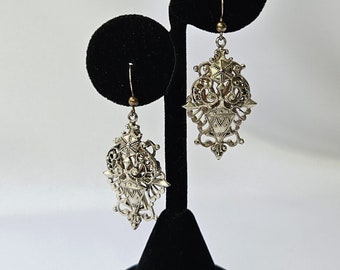 Vintage Etched Filigreed Baroque Rococo Unique Style Pierced Earrings