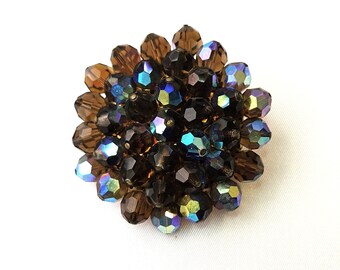 Vintage Topaz Aurora Borealis Beads Brooch Pin