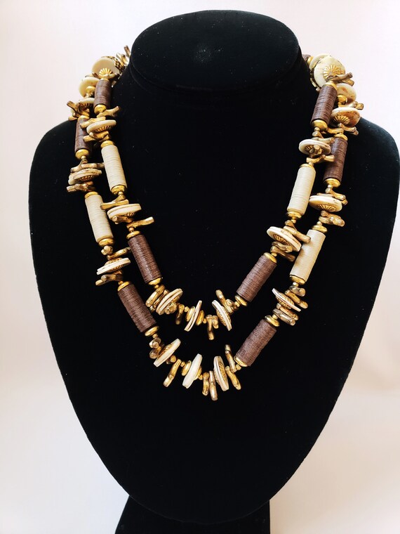 Vintage Miriam Haskell Double Strand Tiny Brass B… - image 2