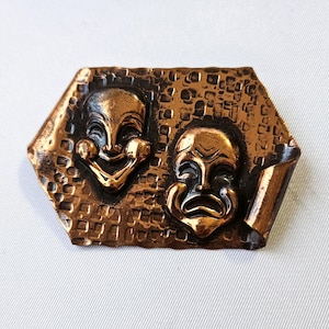 Vintage Copper Iconic Comedy And Tragedy Mask Brooch