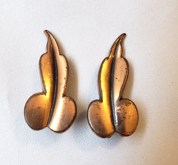 Vintage Renoir Copper Leaf Clip-On Earrings - image 1