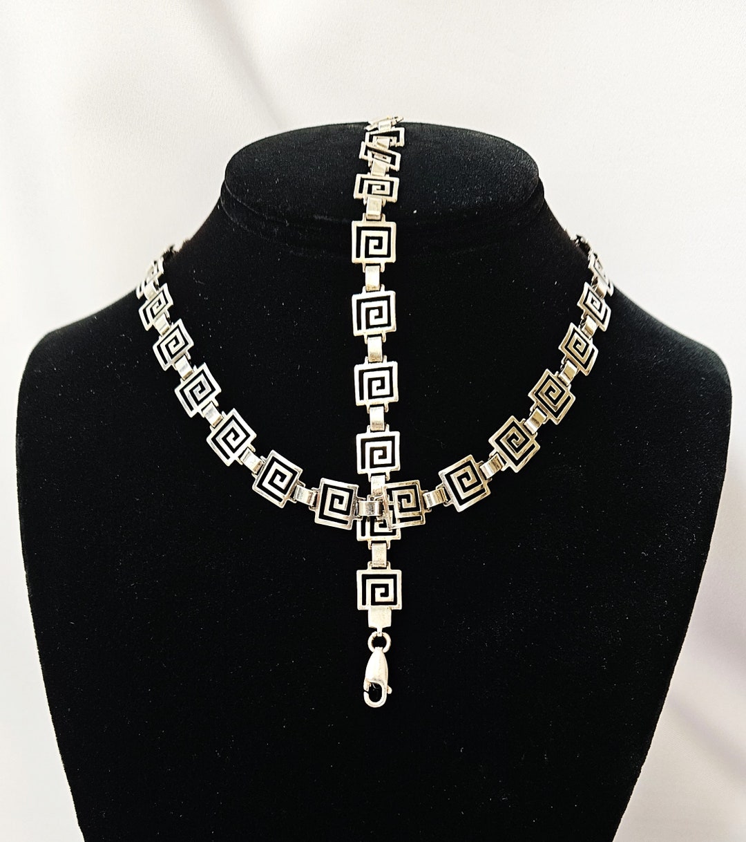 Vintage Sterling Silver Greek Key Design Necklace and Bracelet Set Etsy