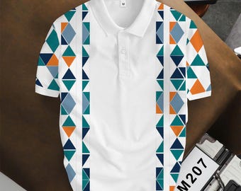 Men's Modern Polo Shirt, Abstract Triangle Print, Summer Outfit