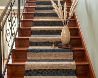 Alfombra de cáñamo azul a rayas hecha a mano - Alfombra oriental de yute - Alfombras estilo boho a medida - Alfombra tradicional de sisal tejida - Alfombras de 60 x 120 cm