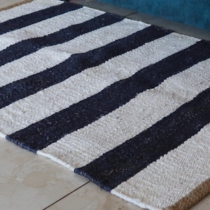 Tapis tissé à la main en jute noir et blanc : tapis de couloir naturel