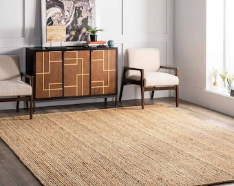 Alfombra de yute tejida a mano: estilo bohemio escandinavo natural