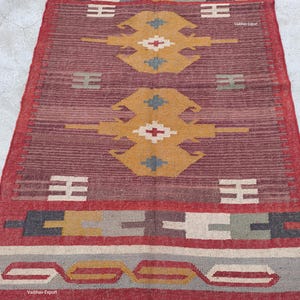 Handwoven Wool Jute Rug: Vintage-Look Dhurrie, Custom Size