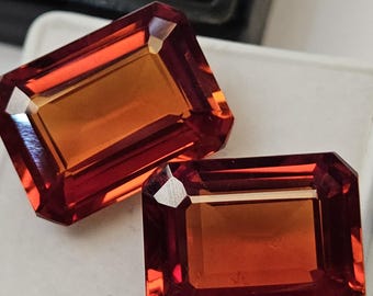 Orange Hessonite Garnet Pair Emerald Cut Gemstones – Certified Loose for Jewelry Making