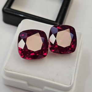 Cushion Cut Red Ruby Pair, Mozambique Gemstones, 20-21 Ct