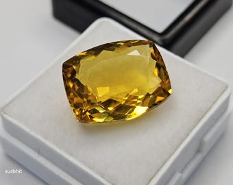 Certified Yellow Citrine 10–11 Ct Lab Created Cushion Cut Loose Gemstone, Citrine Stone for Rings, Pendants, Jewelry Making & DIY Gift