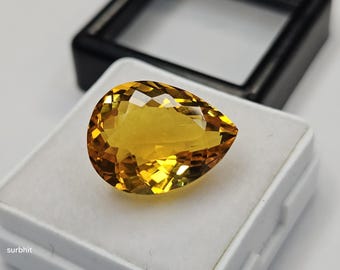Certified Yellow Citrine 9–10 Ct Lab Created Pear Cut Loose Gemstone, Yellow Citrine Stone for Rings, Pendants, Jewelry Making & DIY Gift