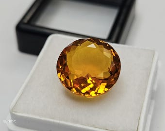 Certified Yellow Citrine 8–9 Ct Lab Created Round Cut Loose Gemstone, Natural Look Citrine Stone for Rings, Pendants, Jewelry Making