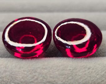 Pair Red Garnet Cabochon Gemstones, Lab-Created, 36-37 Carats