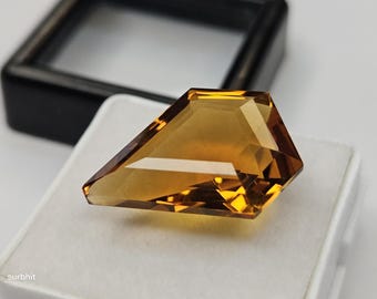 Certified Yellow Citrine 12–13 Ct Lab Created Fancy Cut Loose Gemstone, Yellow Citrine Stone for Rings, Pendants, Jewelry Making & DIY Gift