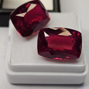 Pair of Mozambique Ruby Gemstones 28-29 Ct Long Cushion Cut, Natural Deep Red Loose Precious Stones for Rings, July Birthstone Gift
