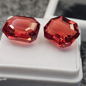 Natural Mozambique Ruby Pair, Emerald Cut, Red Gemstones (17-19 Ct)