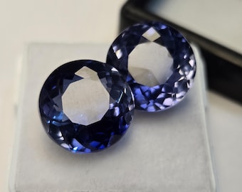 Pair of 22-24 Ct Round Cut Blue Tanzanite Gemstones, Tanzania Origin