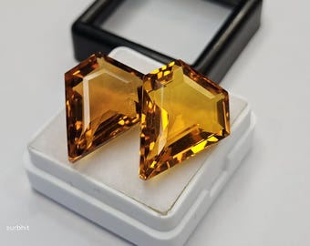 Pair Certified Yellow Citrine Gemstones 23–24 Ct Lab Created Fancy Cut Loose Stones, Matching Citrine Pair for Earrings, Rings, Pendants