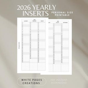 Vertikale 2026 Jahreseinlage zum Ausdrucken - Minimale und funktionale Kalendereinlagen, PDF zum Downloaden, persönliche Größe
