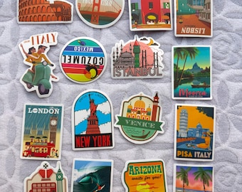 Vintage Travel Sticker Pack – 50 Pcs Retro Destination Stickers for Journals, Laptops, Water Bottles, Aesthetic Travel Lover Gift