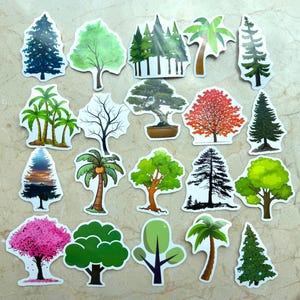 Paquete de 50 pegatinas de árboles naturales: plantas forestales estéticas, vegetación, palmeras, pinos y sakura para álbumes de recortes, diarios y portátiles.