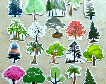 50PCS Nature Tree Stickers Pack – Aesthetic Forest Plants, Greenery, Palm, Pine, Sakura for Scrapbooking, Journal, Laptop