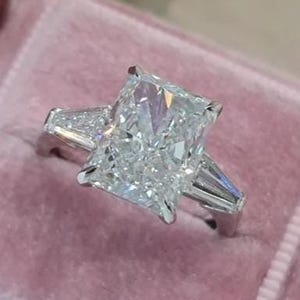 3.50 CT Radiant Diamond Engagement Ring, 14K White Gold Tapered Baguette Moissanite Three Stone Ring, Classic Proposal Ring, Bridal Gift