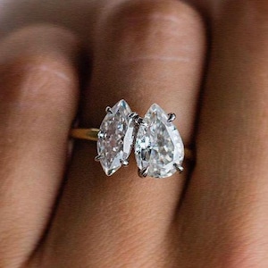 Pear & Marquise Diamond Engagement Ring Toi et Moi Two Stone Ring 14K Gold Promise Ring Anniversary Gift For Her Minimalist Wedding Ring