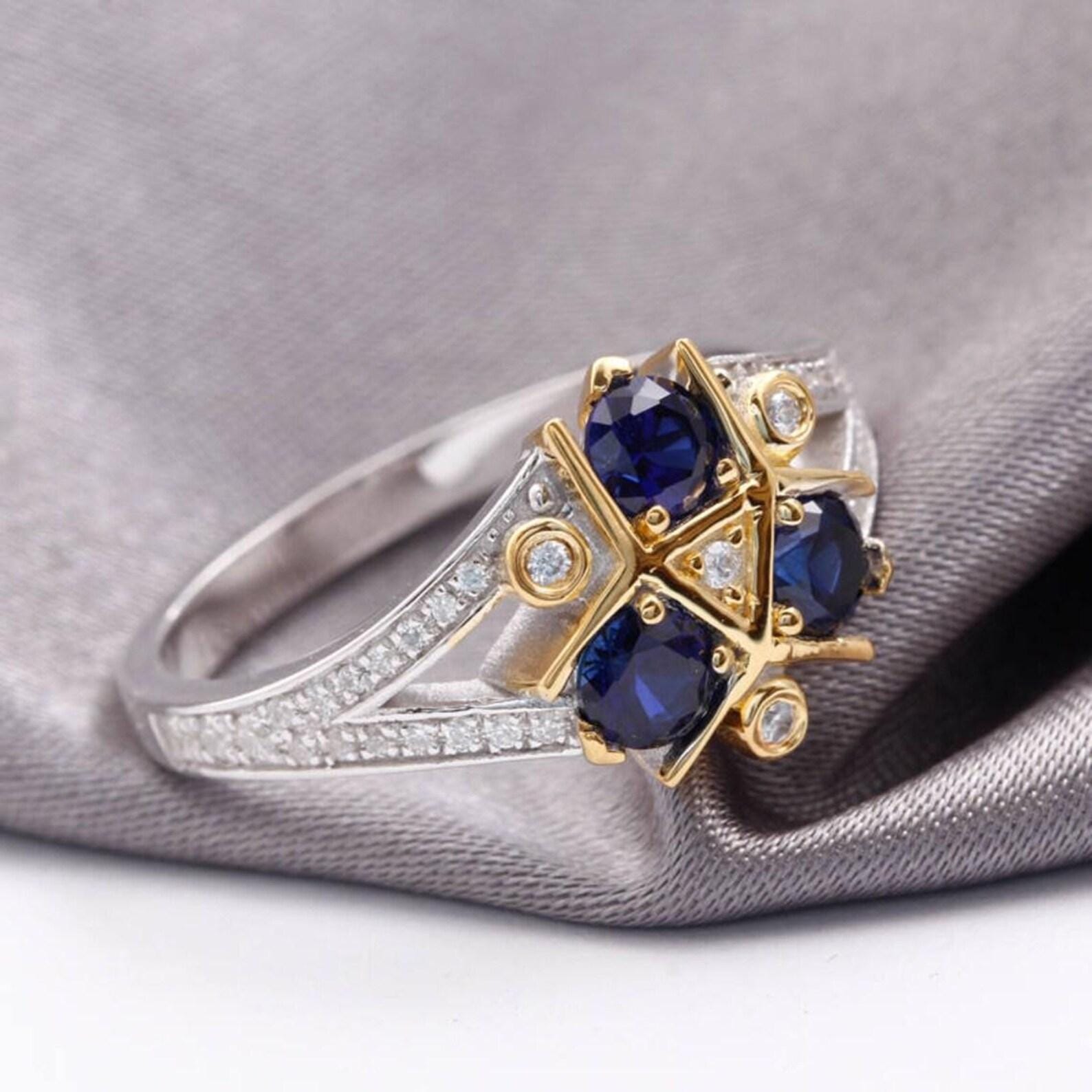 Zora Sapphire Spiritual Stone Engagement Ring, Video Game Wedding Ring, Round Moissanite Promise Ring, Bridal Ring, Unique Anniversary Gift