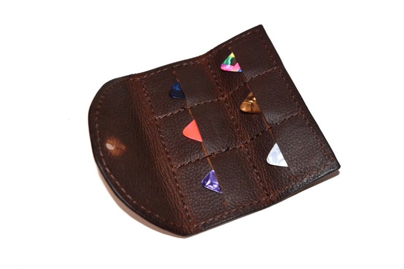 Brown Leather Guitar Pick Holder Guitar Pick Collection 6 Etsy