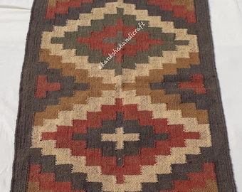 Handmade Wool Jute Kilim Runner Rug - Bohemian Stair Rug