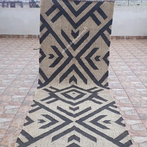 Handwoven Wool Jute Kilim Rug: Black Geometric Boho Area Rug