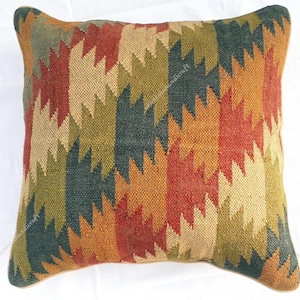 Handwoven Jute Kilim Pillow Cover: Vintage Turkish Style